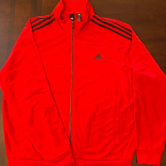 Mens Red Adidas Track Jacket - New with Tag – Full Zip, Classic Athletic Style - Picture 1 of 11